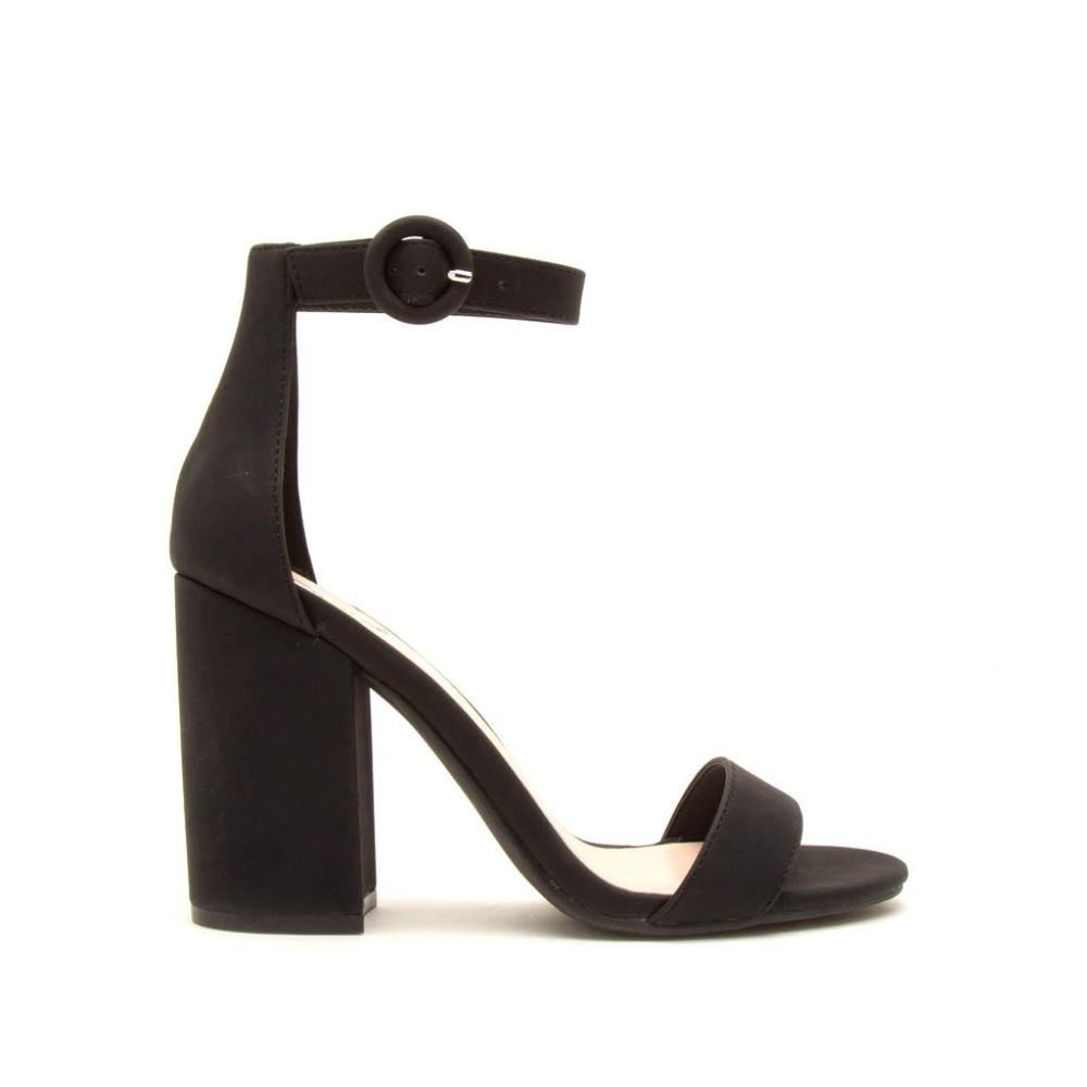 Black Suede Nubuck One Band Ankle Strap Sandal - Picture 2 of 4